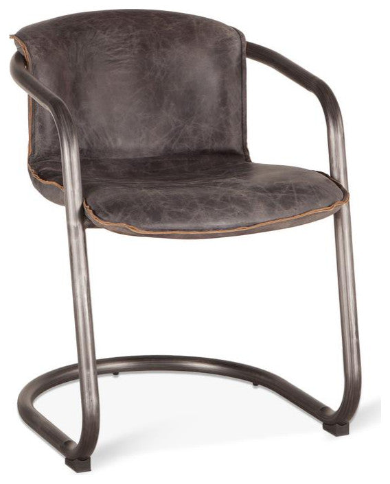 Chiavari Distressed Antique Ebony Leather Dining Chairs, Set of 2