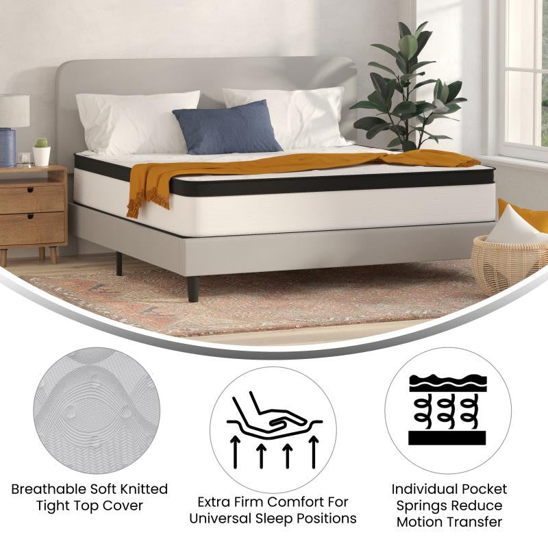 Capri Extra Firm 12 Inch CertiPUR-US Certified Hybrid Pocket Mattress, White, King
