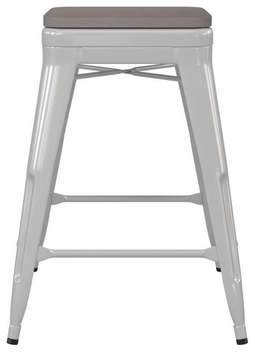 Kai Commercial Grade 24" High Metal Indoor-Outdoor Counter Height Stool, White/Gray