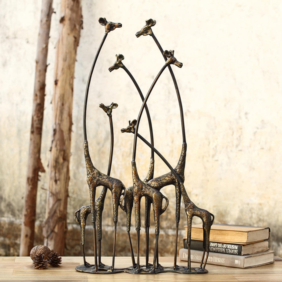 Bronze Finish Towering Giraffe Herd Tabletop Statue