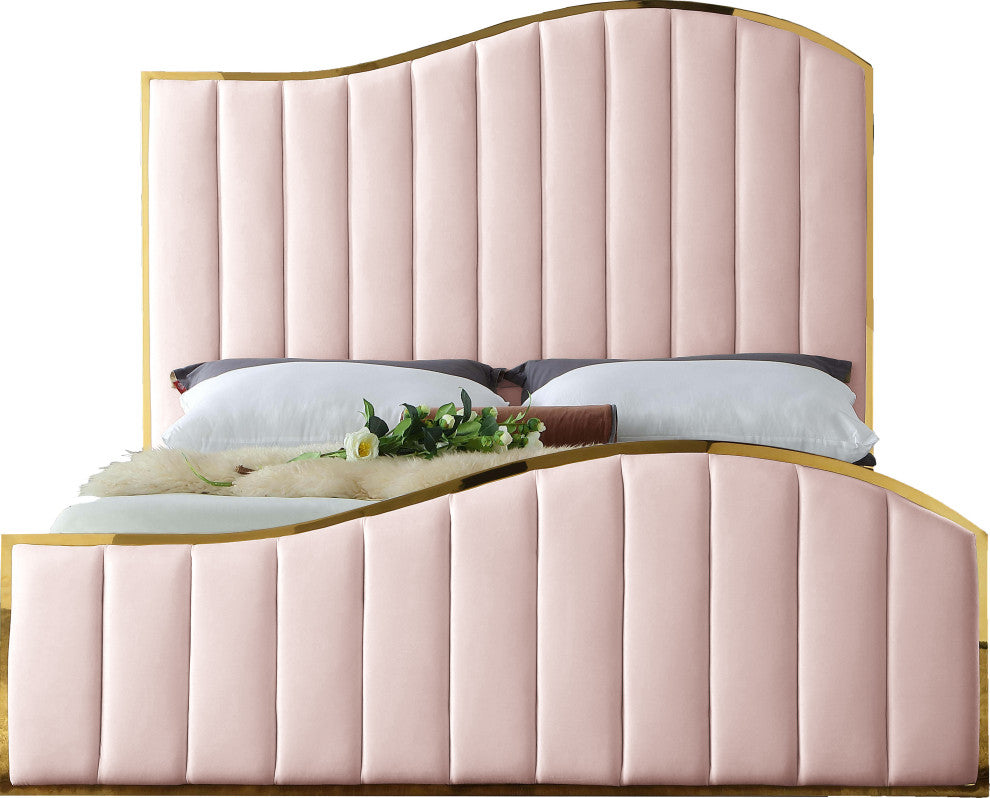 Jolie Black Velvet King Bed, Pink, King