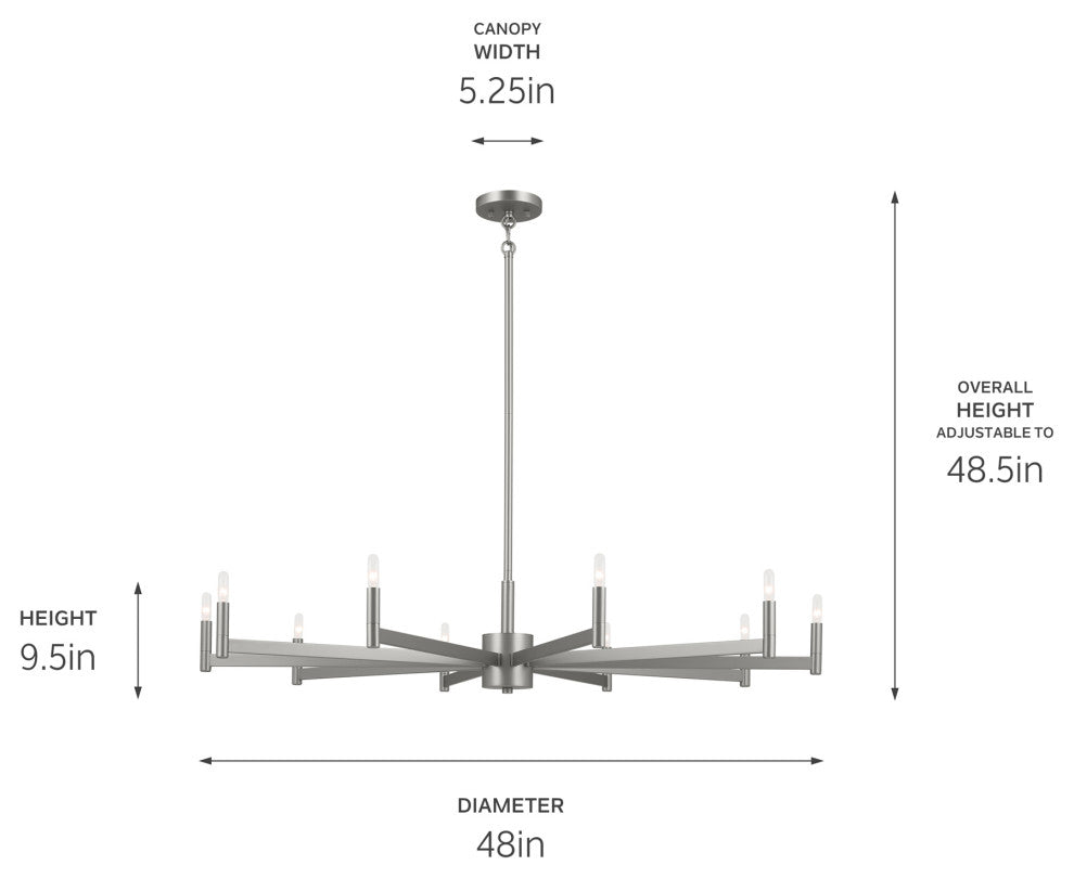 Erzo 48" 10 Light Chandelier, Satin Nickel