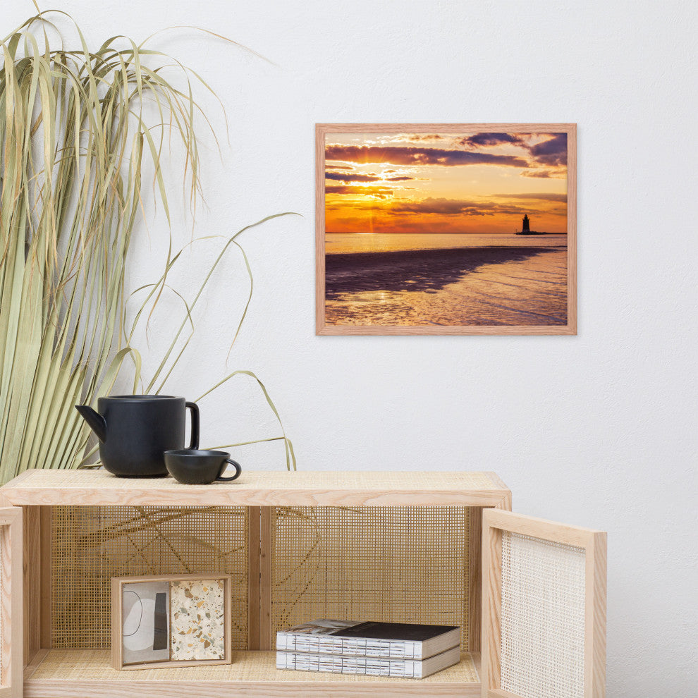 Cape Henlopen at Sunset Coastal Landscape Framed Photo Paper Wall Art Prints, Red Oak, 16" X 20"