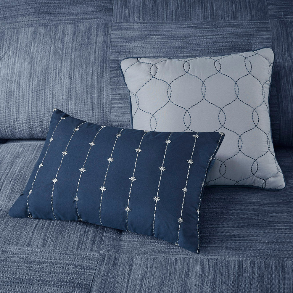 Madison Park Walter 7 Piece Printed Seersucker Comforter Set, Navy