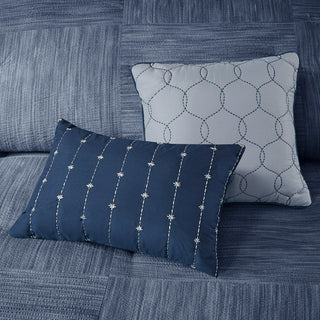 Madison Park Walter 7 Piece Printed Seersucker Comforter Set, Navy