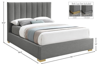 Pierce Linen Textured Fabric Upholstered Bed, Gray, King