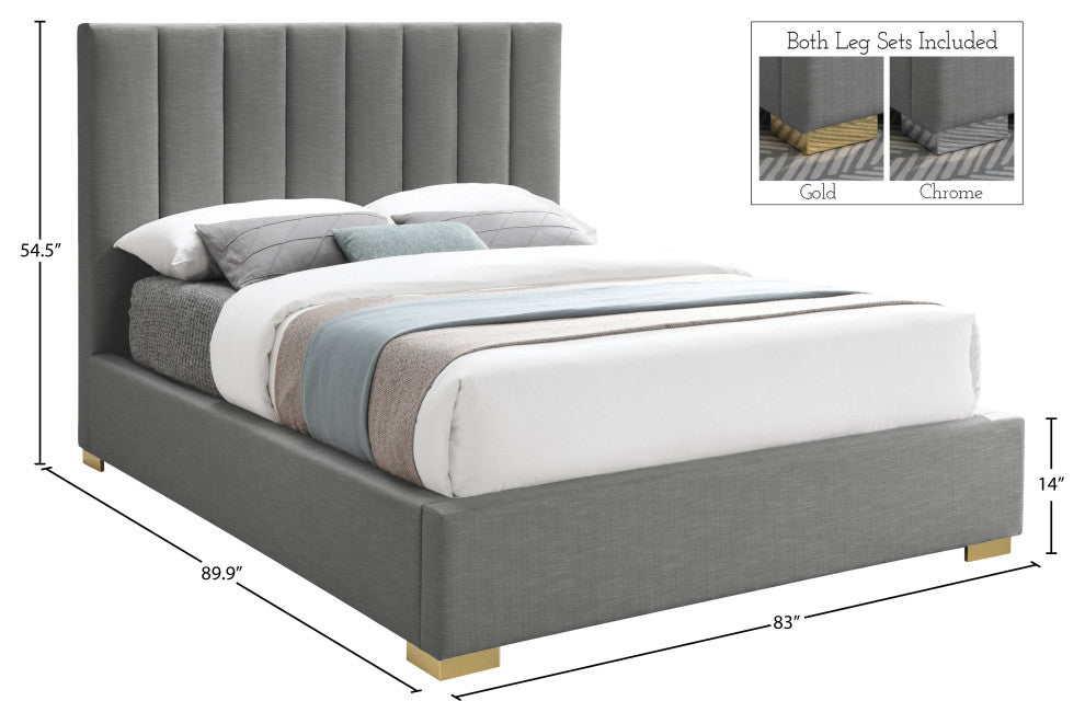Pierce Linen Textured Fabric Upholstered Bed, Gray, King