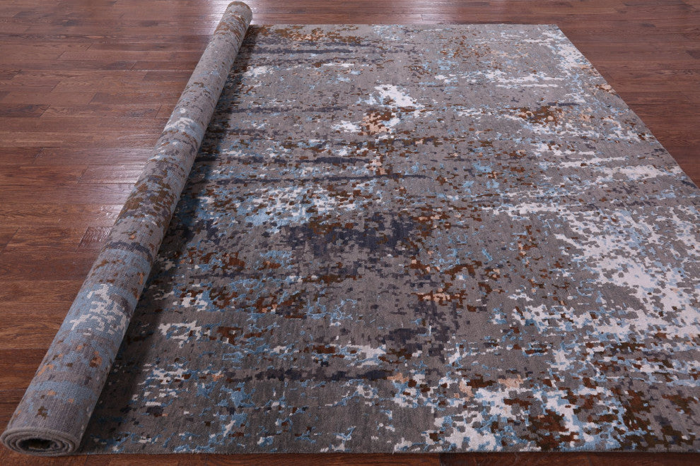 Abstract Hand Knotted Wool and Silk Rug 9' 0" X 12' 1"- Q6230