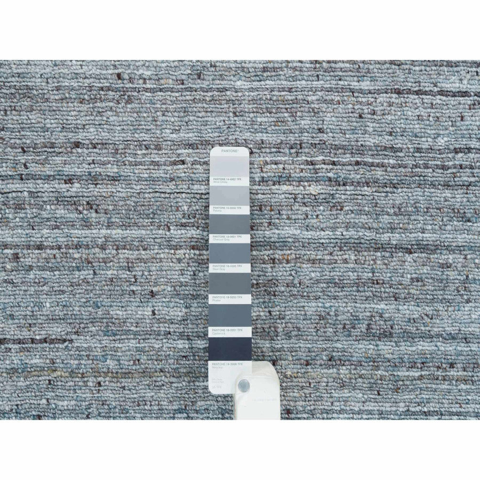 Arsenic Gray Hand Loomed Modern Striae Design Wool Oriental Rug, 8'1"x10'