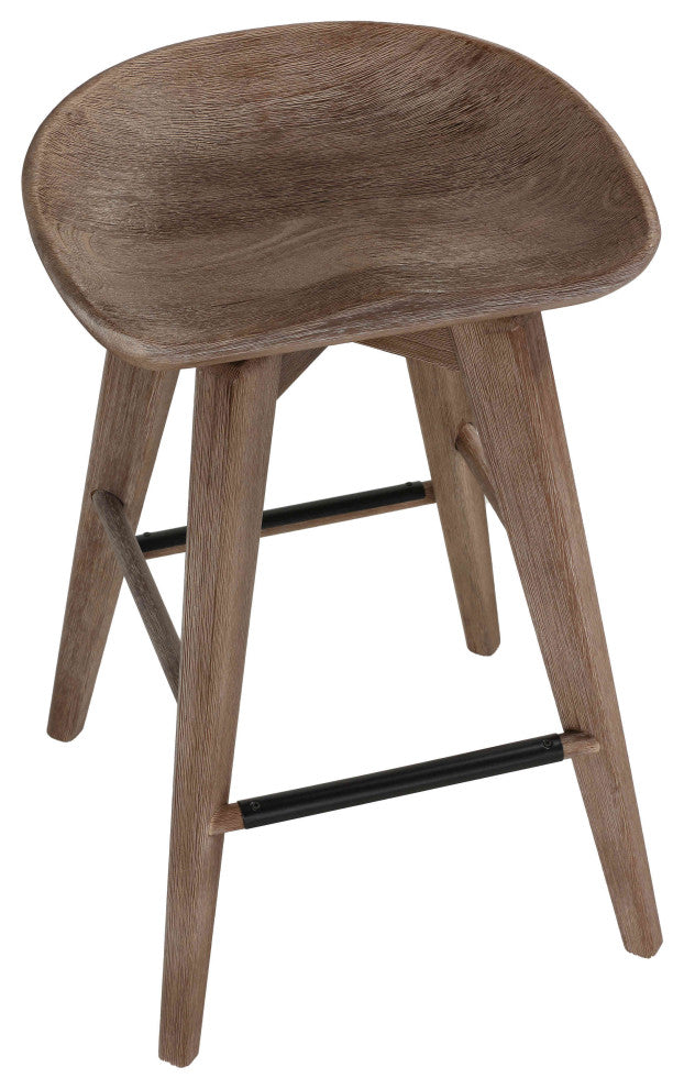 Tiwi Backless Swivel Counterstool, Solid Wood, 24" Gray Whitewash
