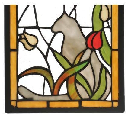 Meyda Lighting 67117 9"W X 25"H Cat & Tulips Stained Glass Window