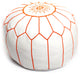 Moroccan Leather Pouf, White With Orange Stitching