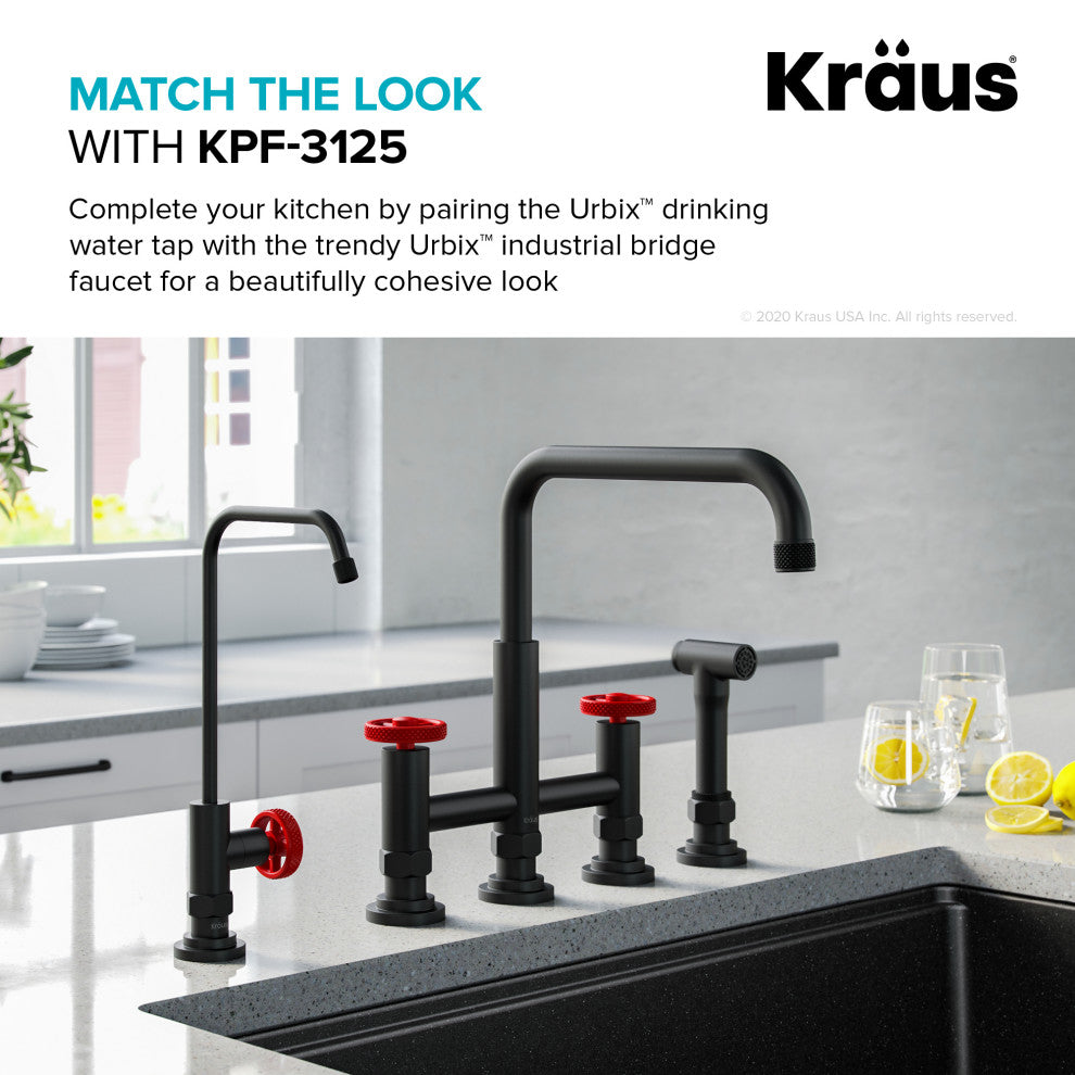Purita Drinking Water Dispenser Beverage Kitchen Faucet, Matte Black/ Red