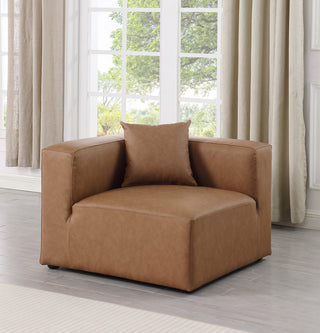Cube Upholstered Modular Component, Brown, Vegan Leather, Corner Chair