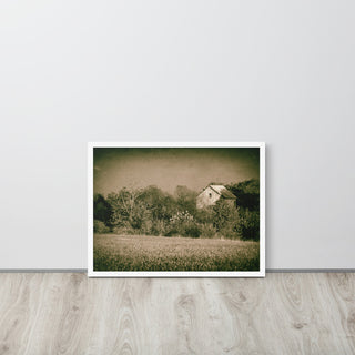 Abandoned Barn In The Trees Vintage Framed Photo Paper Wall Art Prints, White, 18" X 24"