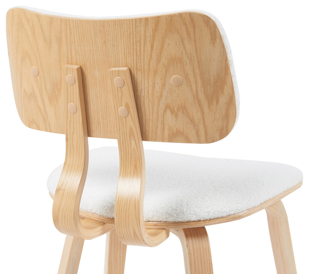 Jaguar Mid-Century Dining Chair, White Boucle and Patterned Oak