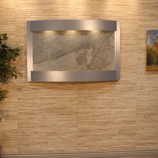 Calming Waters Wall Water Fountain, Green Featherstone, Silver Metallic