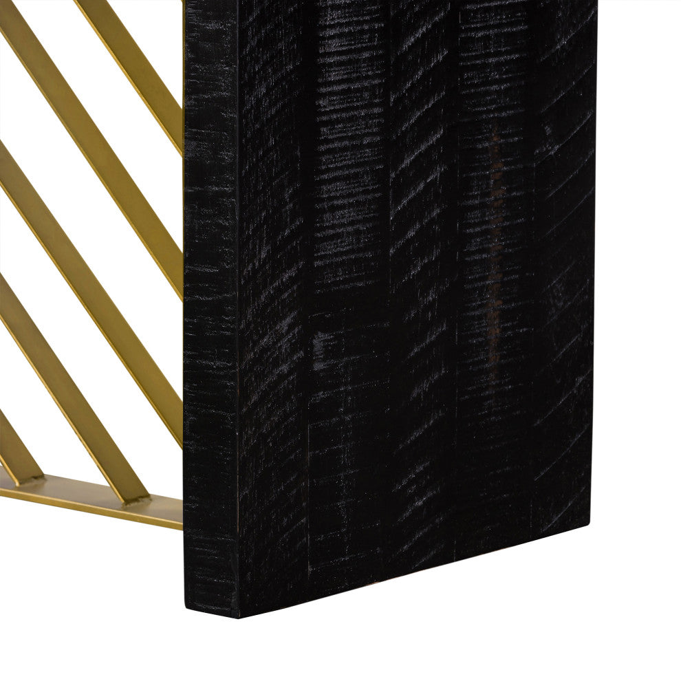 Benzara BM236340 Wooden Console Table With Metal Accents, Gold and Black