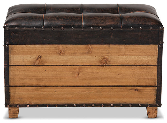 Marelli Rustic Dark Brown Faux Leather 2-Piece Storage Trunk Ottoman Set of 2