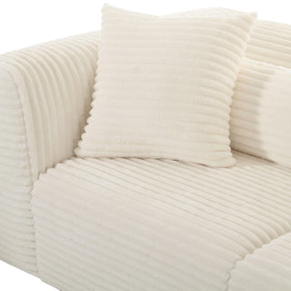 Tarra Fluffy Oversized Cream Corduroy Modular Loveseat - Cream