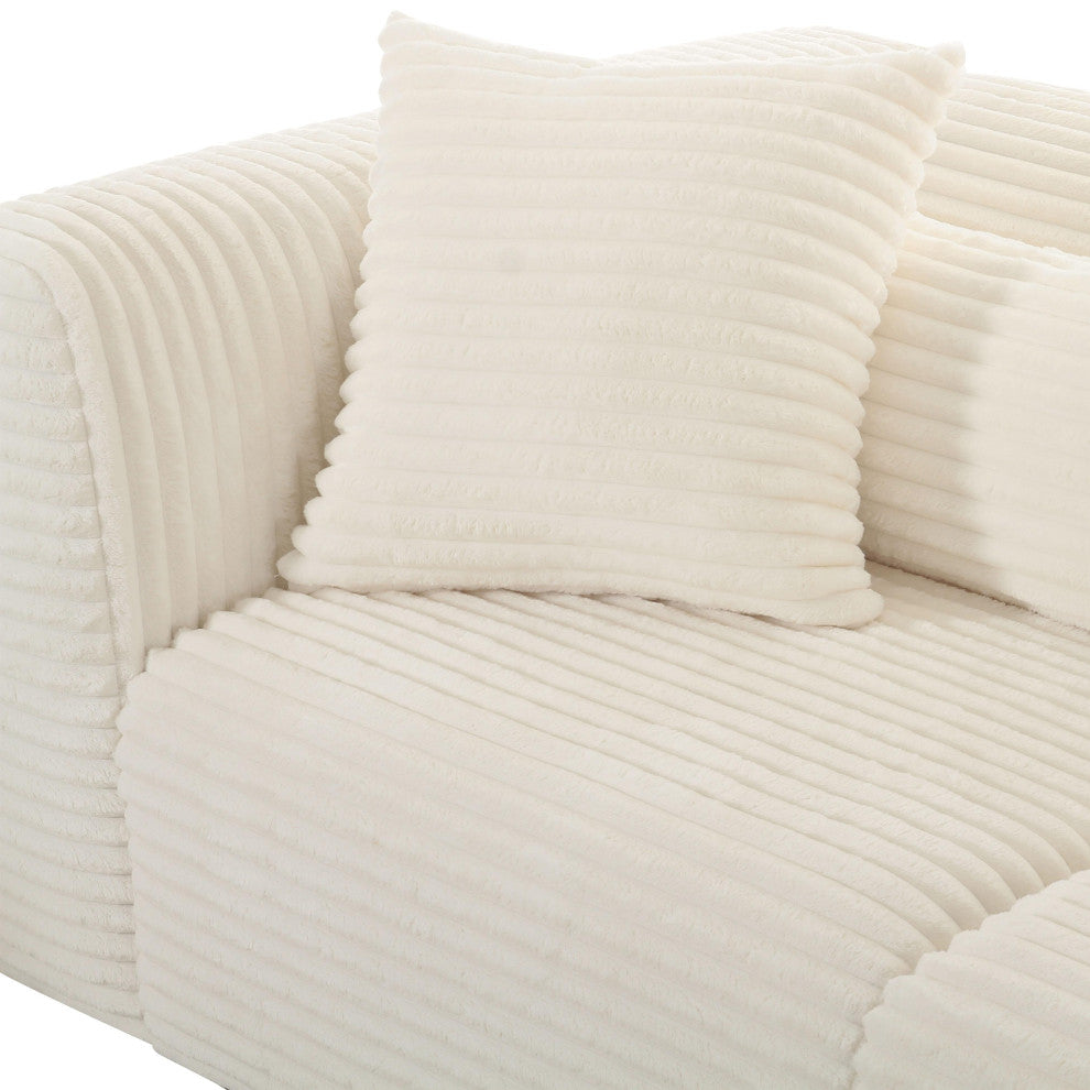 Tarra Fluffy Oversized Cream Corduroy Modular Loveseat - Cream