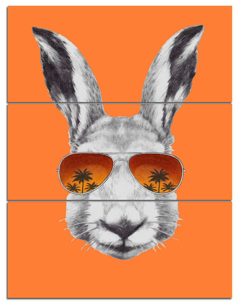 Funny Rabbit with Sunglasses, Animal Triptych Canvas Art Print, 28x36, 3 Panels