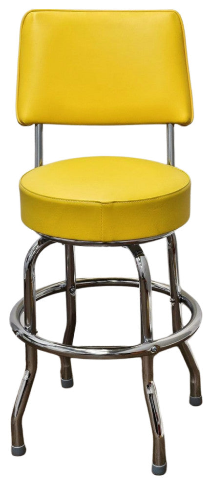 Retro Home Single Ring Upholstered 24" Swivel Counter Stool with Back, Yellow