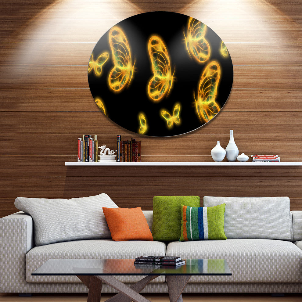 Fractal Butterflies On Dark Background, Flower Disc Metal Wall Art, 11"