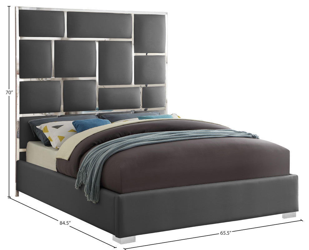 Milan Faux Leather Bed, Gray, Queen