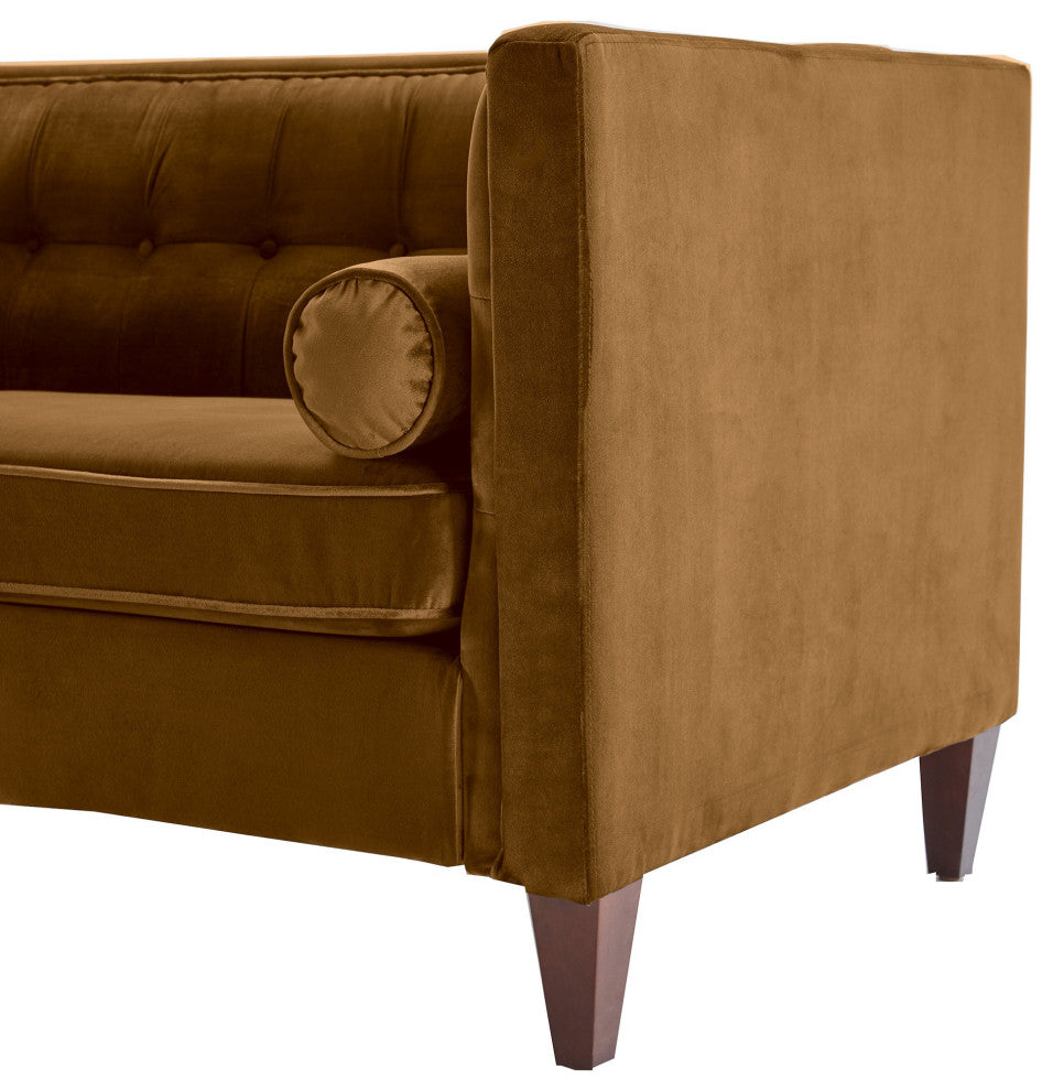 Ginger Velvet Upholstered Sofa With Bolster Pillows