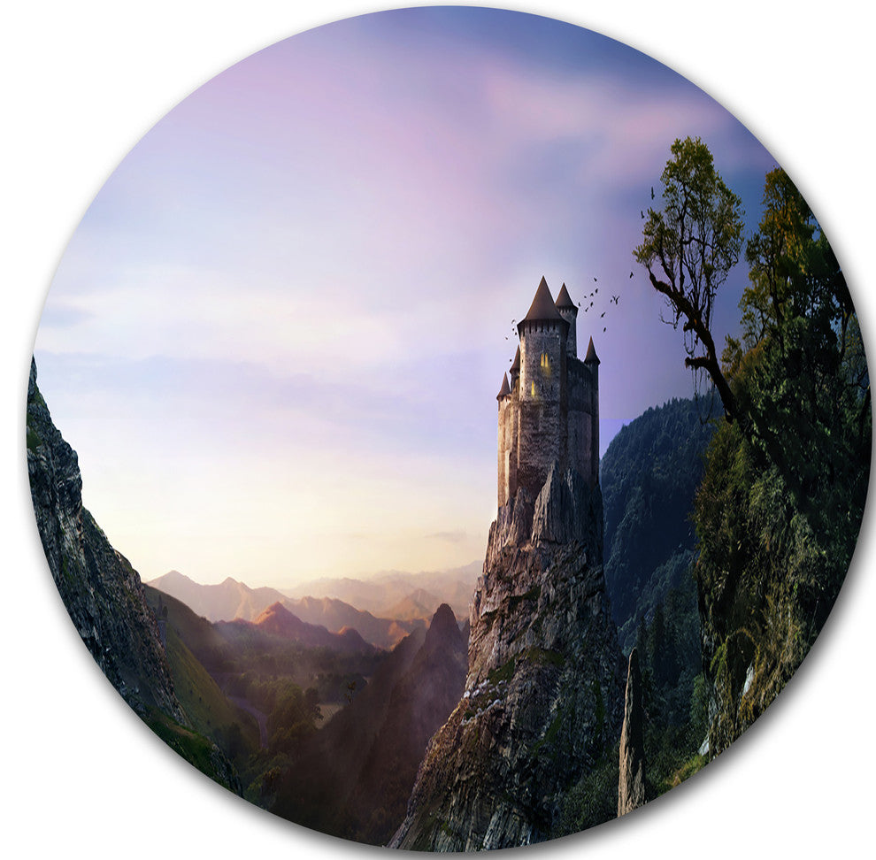 Misty Castle Landscape, Photography Round Wall Art, 23"