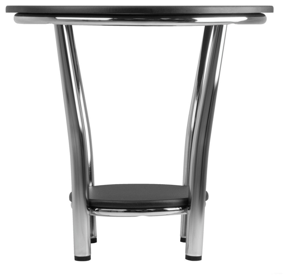 Maya Round End Table, Black Top, Metal Legs
