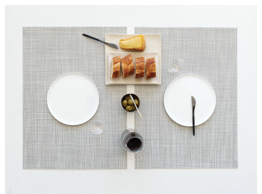 Basketweave Table Mat, White/Silver
