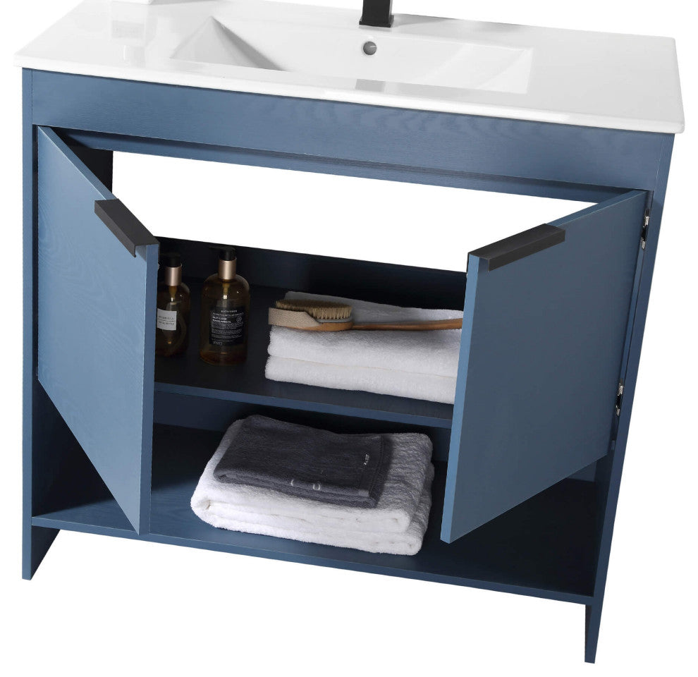 Phoenix Bath Vanity With Ceramic Sink - Full Assembly Required, Navy Blue, 36 Inch