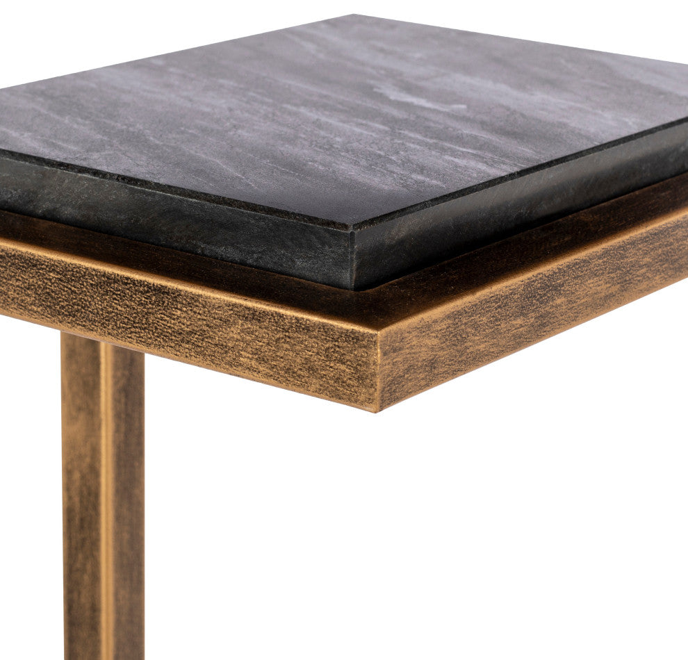 Surya Stone Age AGE-003 End Table, Black/Gold