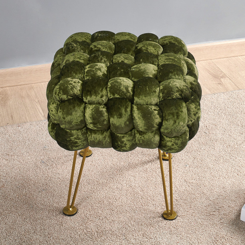 Crushed Velvet Pouf Stool, Moss Green, 16''x16''x16''
