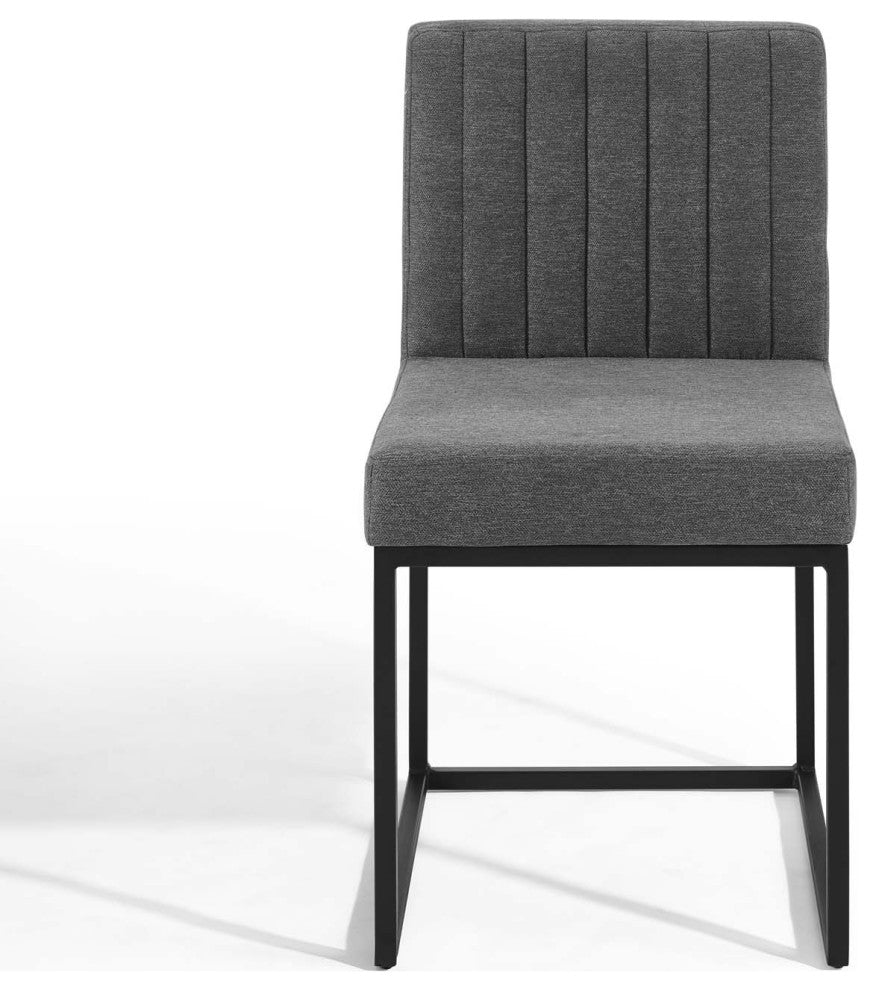 Side Dining Chair, Set of 2, Fabric, Metal, Black Gray, Modern, Cafe Bistro