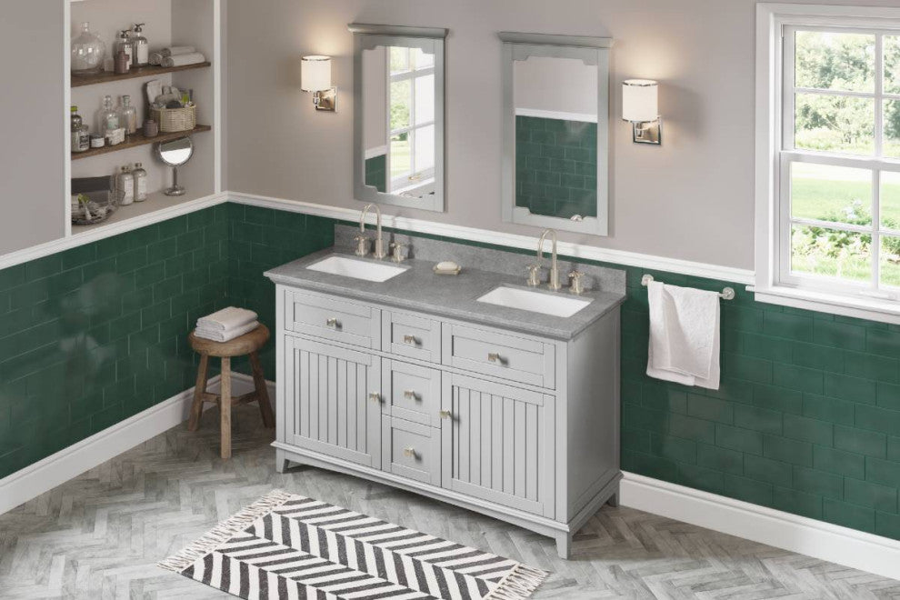 Savino Modern 60" Grey Double Sink Vanity, Steel Grey Cultured Marble Vanity Top