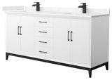 Amici 72" White Double Vanity, Carrara Cultured Marble Top, Matte Black Trim