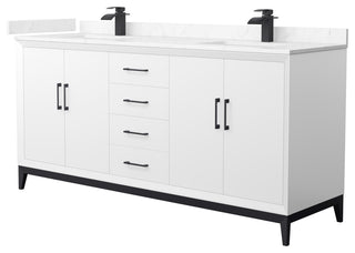 Amici 72" White Double Vanity, Carrara Cultured Marble Top, Matte Black Trim
