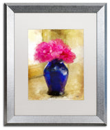 Bryan 'Pink Carnations in Blue Vase' Art, Silver Frame, White Matte, 16"x20"