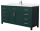 66"SGL Bathroom Vanity Green, Carrara Cult. Marble Countertop, Sink, Nickel Trim