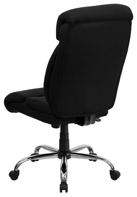 Plush Office Chair, Cushioned Seat & Built In Lumbar Support, Black Fabric