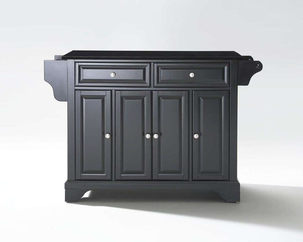 LaFayette Solid Black Granite Top Kitchen Island, Black Finish
