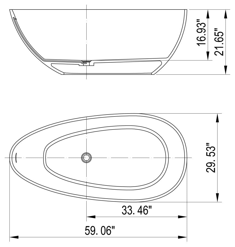 59 in. W Solid Surface Freestanding Flatbottom Soaking Bathtub in Matte White