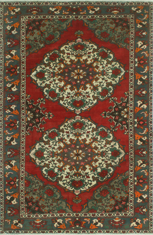 Fine Vintage Distressed Ahtisham Red/Ivory Rug, 6'6 x 9'10