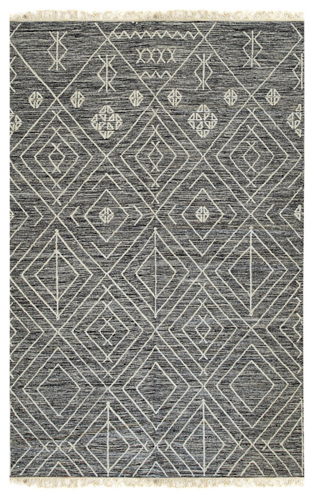 EORC Charcoal Handwoven Wool Punja Kilim Rug 2'x8'