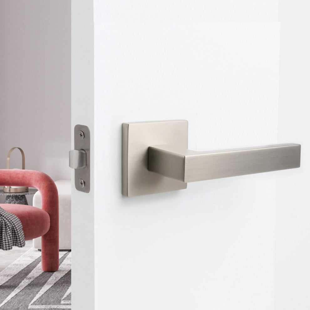 Modern Heavy Duty Designer Interior Door Lever - Allen Collection, Satin Nickel, Passage Left Hand