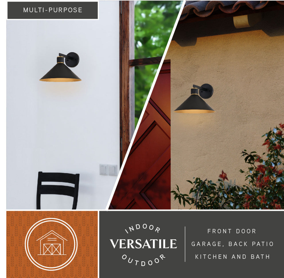 Dunbar 12" Outdoor Wall Light Matte Black and Gold