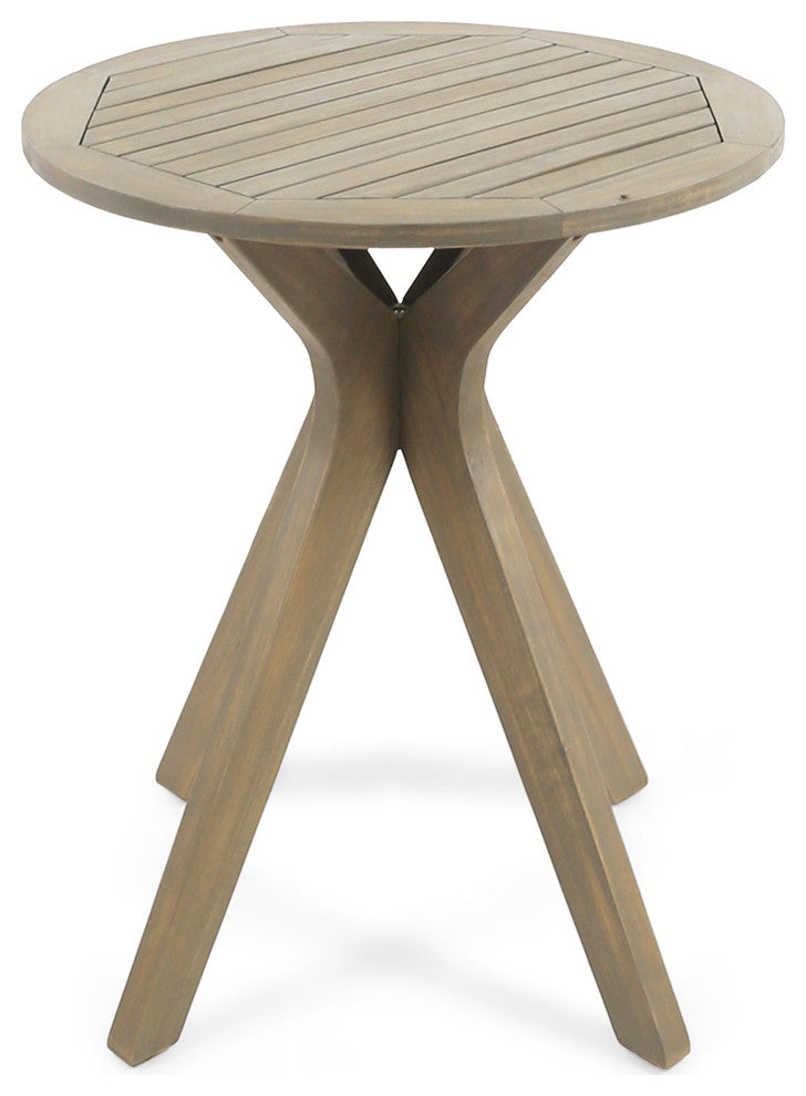 GDF Studio 3-Piece Kohler Outdoor Acacia Wood and Wicker Bistro Set, Gray/Gray